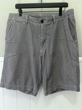 J.Crew Blue White Striped Seersucker Field Short 35W Adjustable Waist 10” Inseam